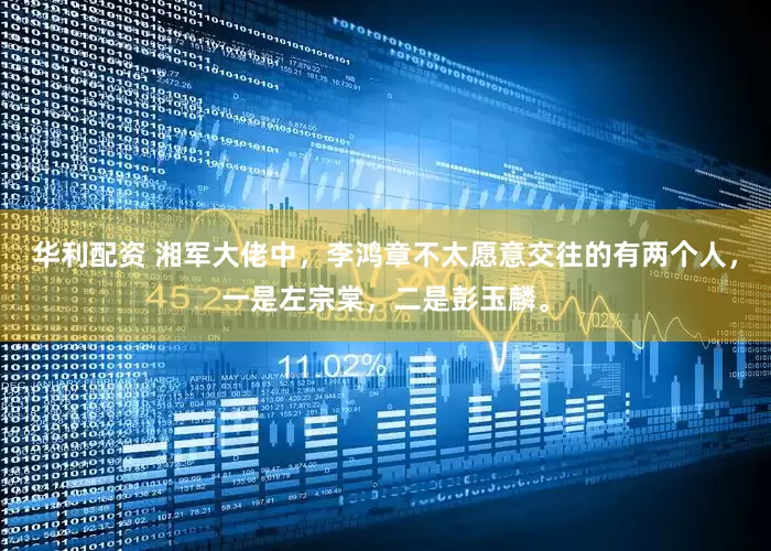 华利配资 湘军大佬中，李鸿章不太愿意交往的有两个人，一是左宗棠，二是彭玉麟。